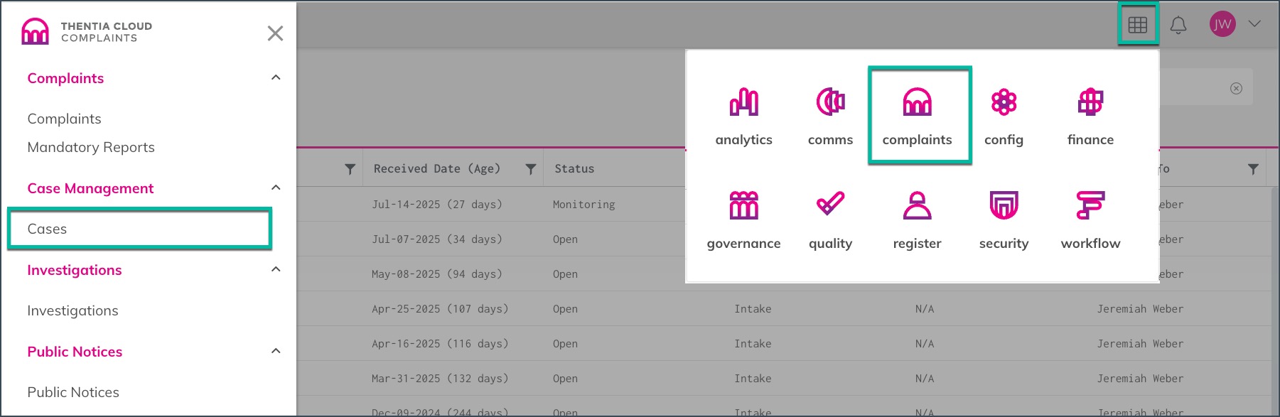 Complaints Module to Cases Menu Option.jpg