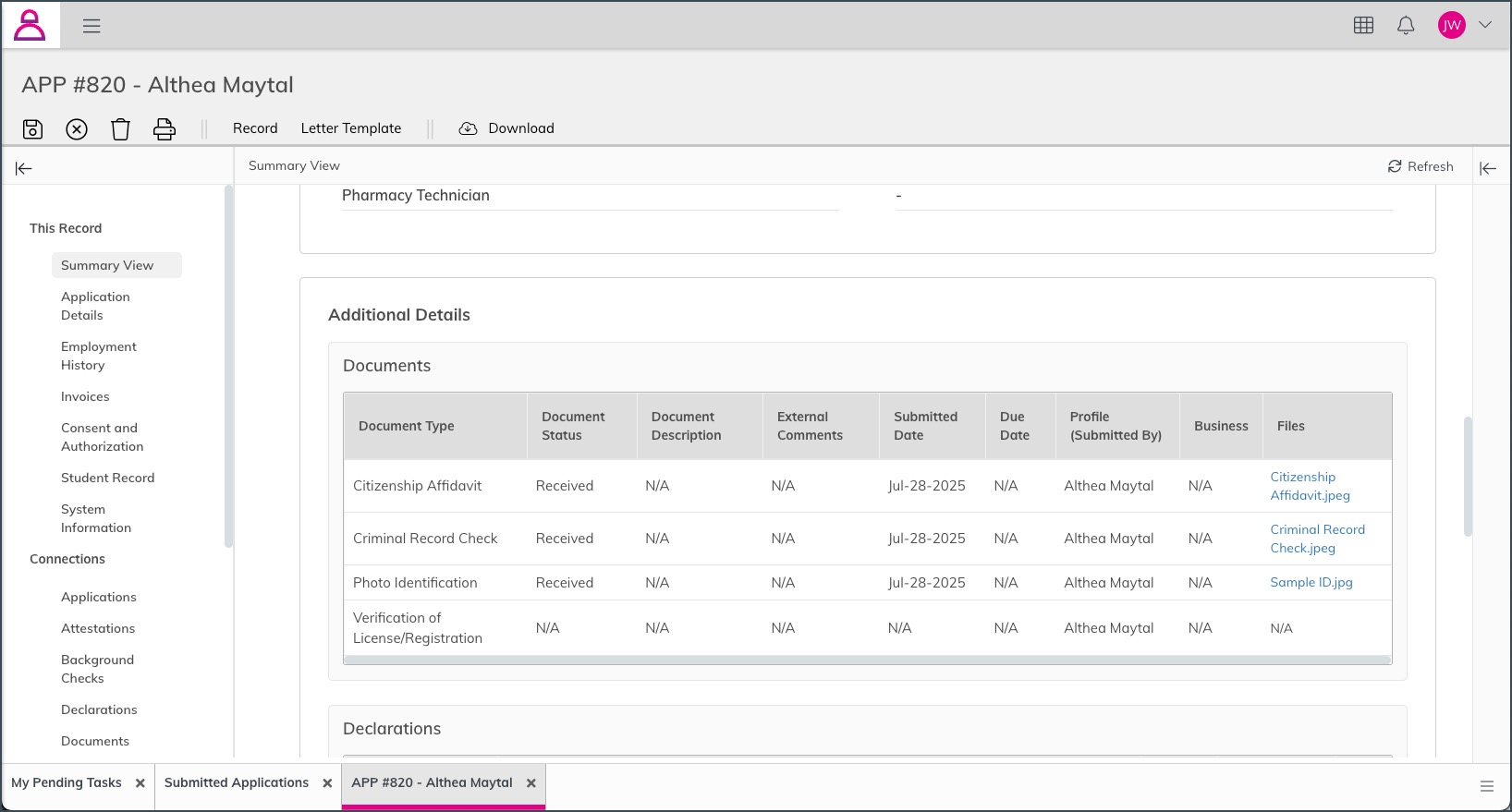Application Summary View with Documents displayed.jpg